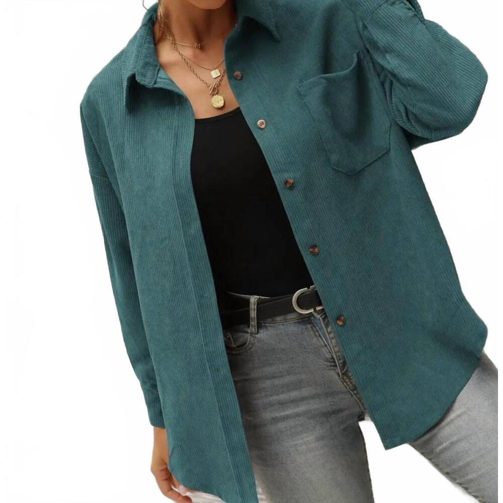 NEW SUHKASANA cory corduroy solid button down shirt in green